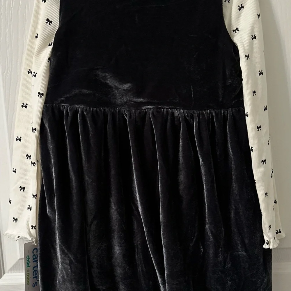 Carter’s Adorable Black Dress with White Long Sleeve Toddler Girl  Set 3 Pieces
